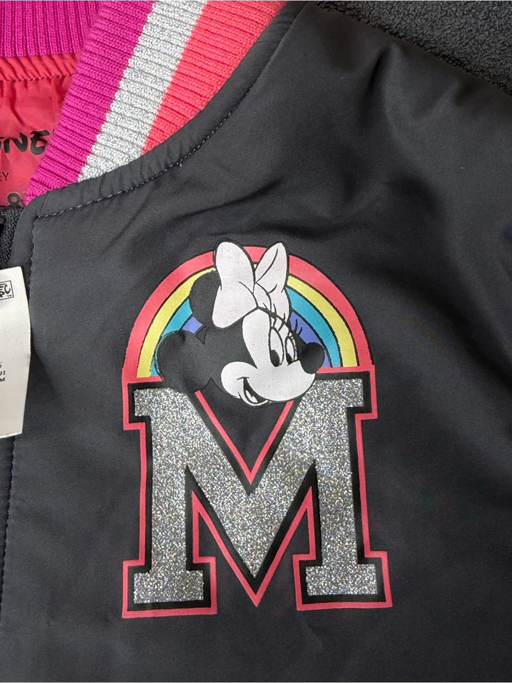 Disney Grey Puffer Jacket with Pink Trim and Minnie Appliqué - Picture 5 of 6